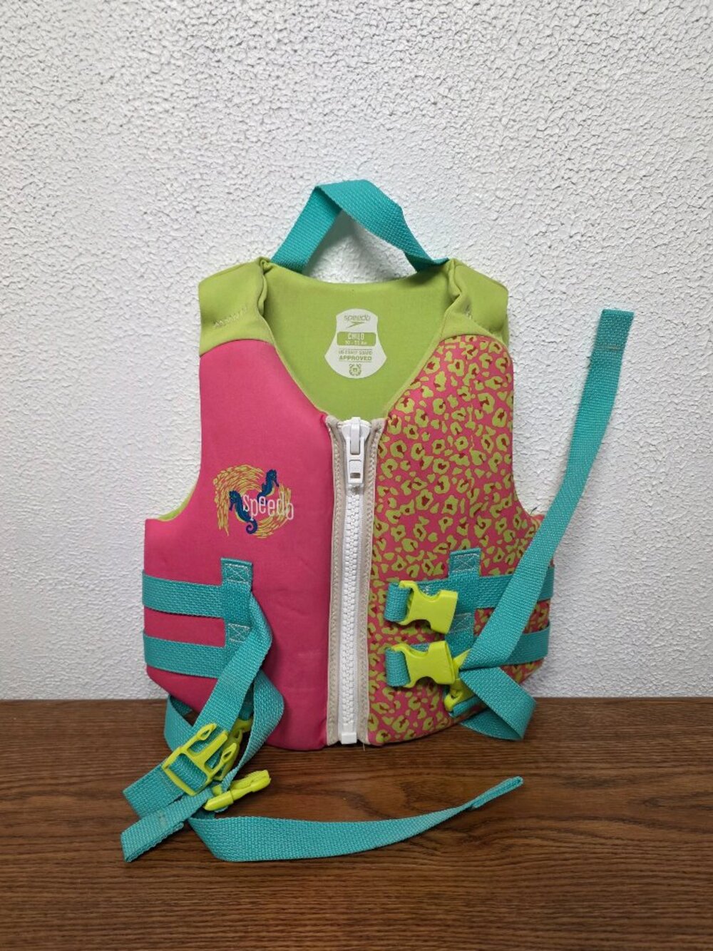 Water Sports Speedo Life Jacket/Floatation Vest Child 30-50lbs Sea Horse Design